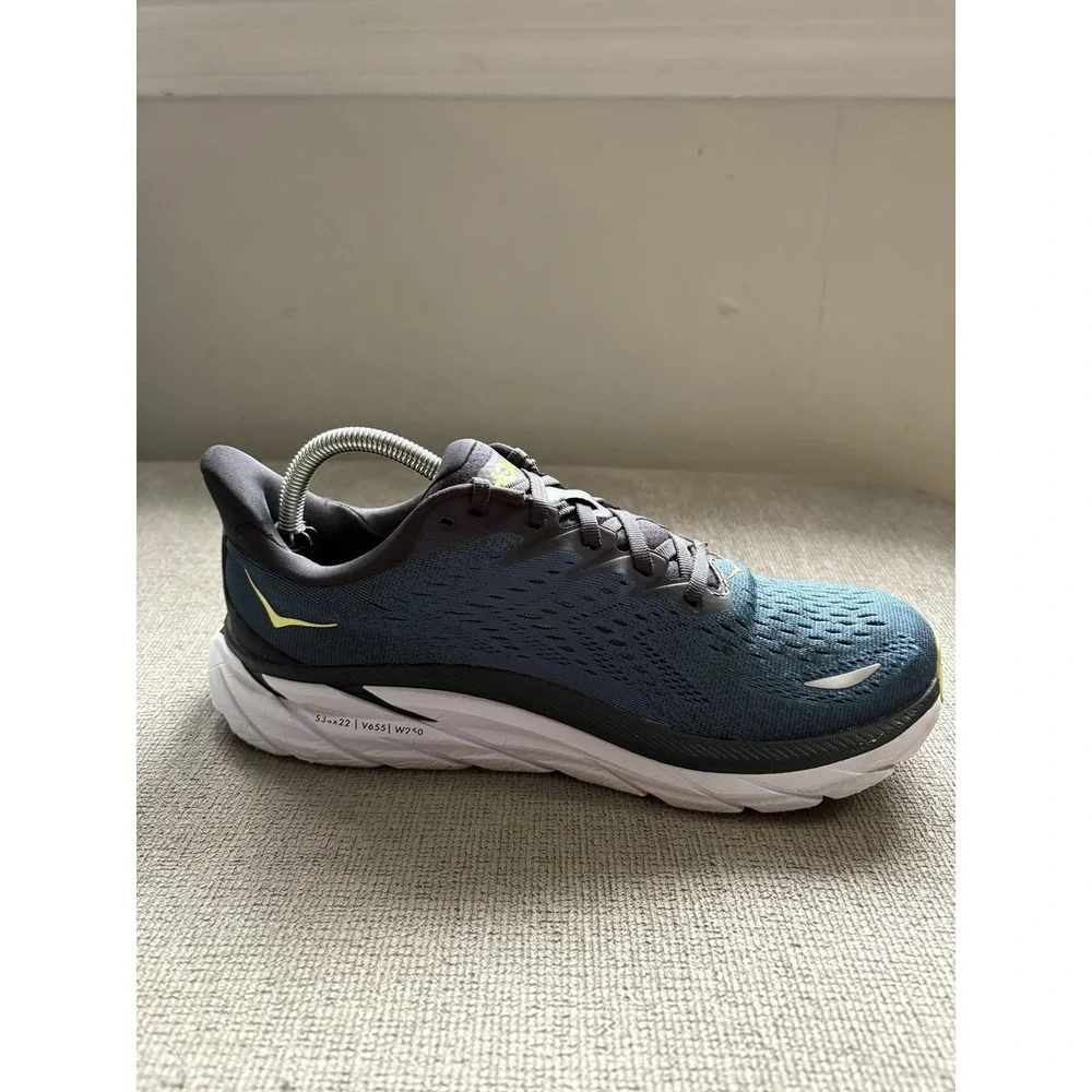 Hoka One One Shoes Mens US 8.5 EE Wide Clifton 8 Blue White Running Sneakers
